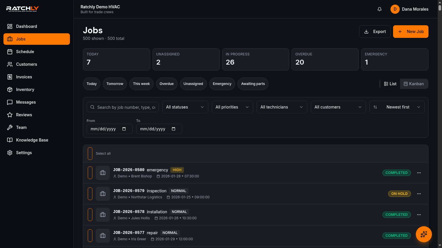 Ratchly jobs list on mobile